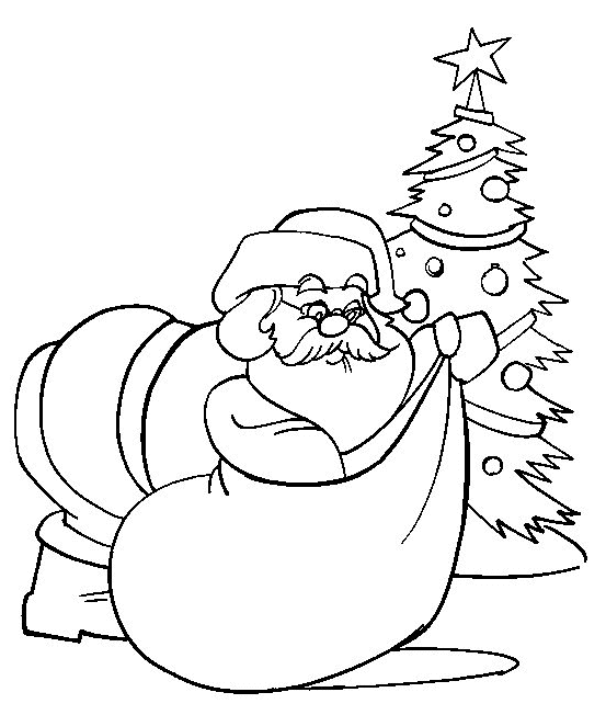 kerstman bij boom kleurplaat