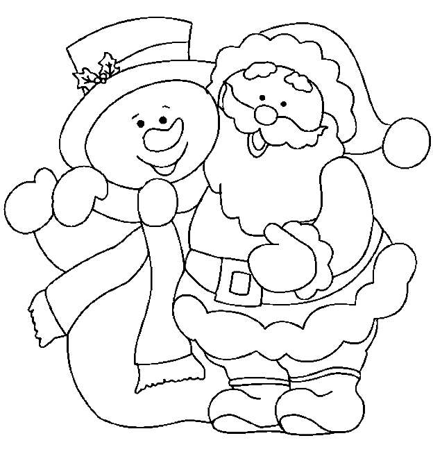 sneeuwman en kerstman kleurplaat