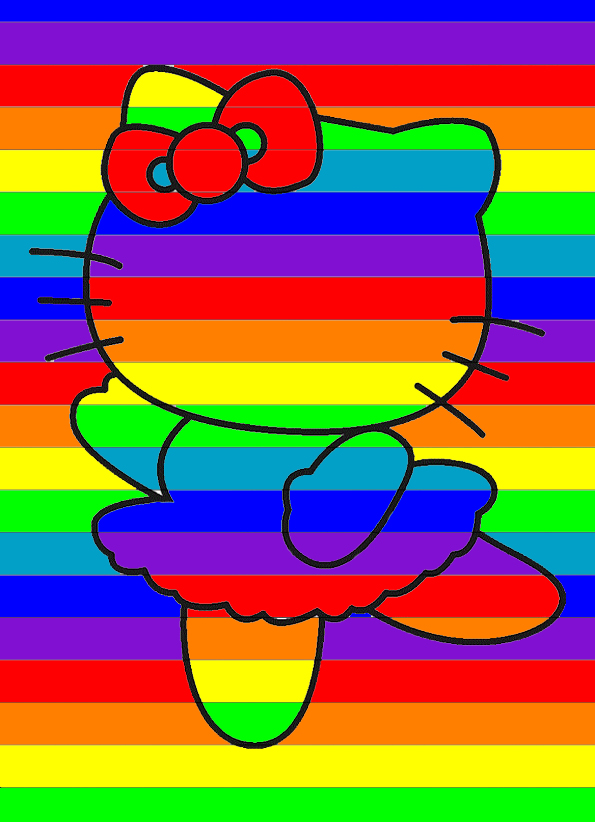 Hello Kitty in regenboogkleuren kleurplaat